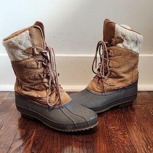 Khombu Brown Cream Grey Outdoor Gorpcore Winter Rain Duck Boots Warm Womens 10